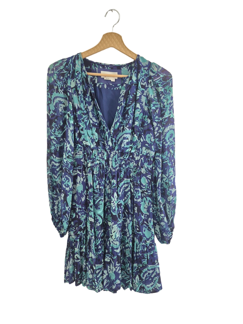By Anthropologie Blue Paisley Floral Smocked Waist Dress Size XXS Fits S/M
